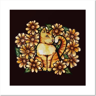 Summer Daisies Orange Cat Posters and Art